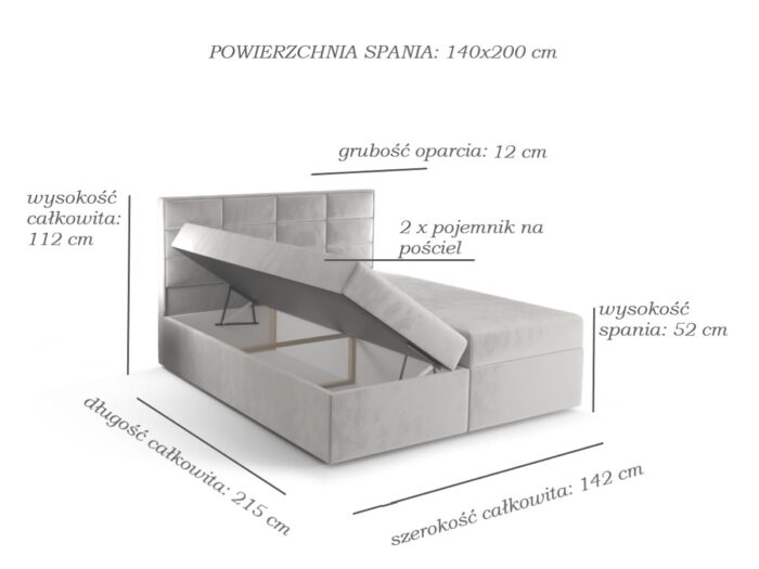 Łóżko Hotelowe 140x200 Wygodne Kontynentalne + Panele Na Oparciu + 2 Pojemniki Na Pościel + 2 Materace Bonell - Wybór Kolorów - ZOYA