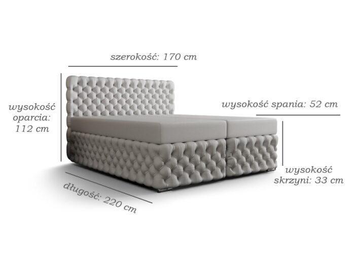 Ekskluzywne Pikowane Łóżko 160x200 Kontynentalne Styl Chesterfield + 2 Pojemniki Na Pościel + 2 Materace Bonell - Wybór Kolorów - AMORE