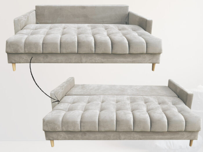 Wygodna Sofa Z Funkcją Spania 220X96X78 CM Rozkładana Kanapa 3 Osobowa - Pikowane Meble Wypoczynkowe + Pianka HR45 + Sprężyny Bonell - AURA