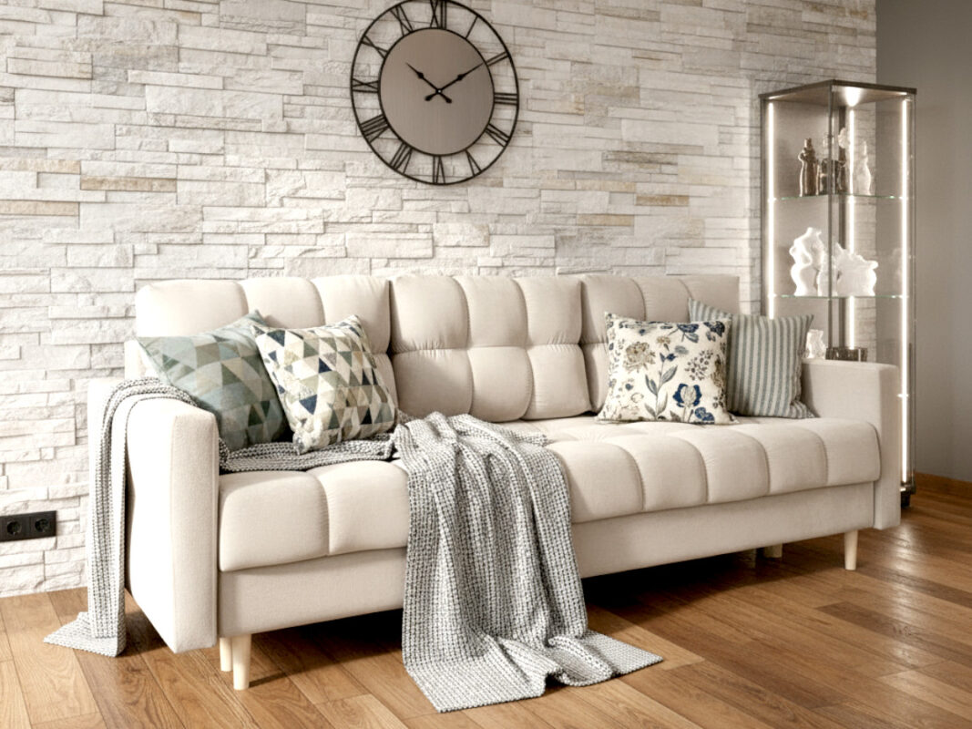 Wygodna Sofa Z Funkcją Spania 220X96X78 CM Rozkładana Kanapa 3 Osobowa - Pikowane Meble Wypoczynkowe + Pianka HR45 + Sprężyny Bonell - AURA