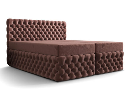 Ekskluzywne Pikowane Łóżko 160x200 Kontynentalne Styl Chesterfield + 2 Pojemniki Na Pościel + 2 Materace Bonell - Wybór Kolorów - AMORE