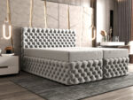Ekskluzywne Pikowane Łóżko 180x200 Kontynentalne Styl Chesterfield + 2 Pojemniki Na Pościel + 2 Materace Bonell - Wybór Kolorów - AMORE