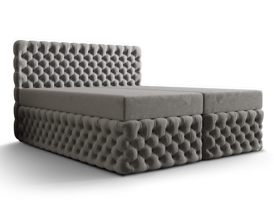 Ekskluzywne Pikowane Łóżko 180x200 Kontynentalne Styl Chesterfield + 2 Pojemniki Na Pościel + 2 Materace Bonell - Wybór Kolorów - AMORE