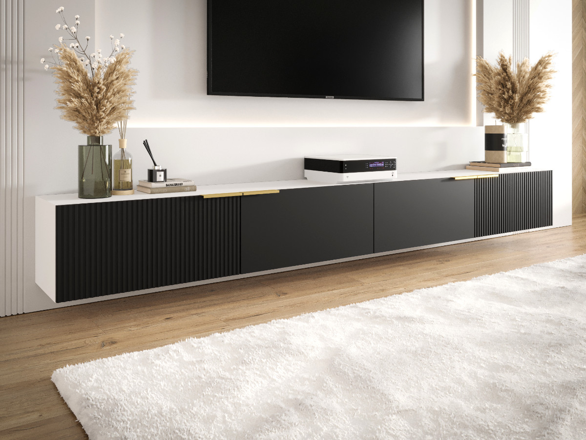 designerski-zestaw-rtv-300-mebloscianka-do-salonu-biala-czarna-nowoczesna-frezowane-lakierowane-fronty-mdf-glamour-CAPRI-a Zestaw Szafek RTV 300 CM Meblościanka Nowoczesna Wisząca Meble Modułowe Do Salonu+ Fronty Frezowane Lakierowane MDF 18 MM + Wybór Wzorów CAPRI