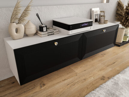 Szafki RTV Frezowane 150 CM Mała Meblościanka Nowoczesna Wisząca Moduły Do Salonu+ Fronty Frezowane Lakierowane MDF 18 MM + Wybór Wzorów EVORA