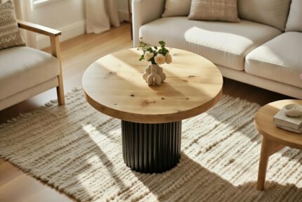 Kadr w salonie skandynawskim na Okrągły Stolik Loft 65 cm Unity