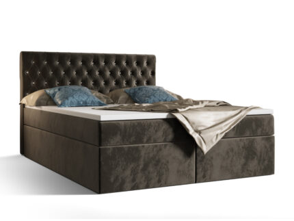 Łóżko Boxspring Z Kryształkami 180x200 Kontynentalne + 2 Pojemniki Na Pościel + 2 Materace Bonell - Wybór Kolorów - VERA
