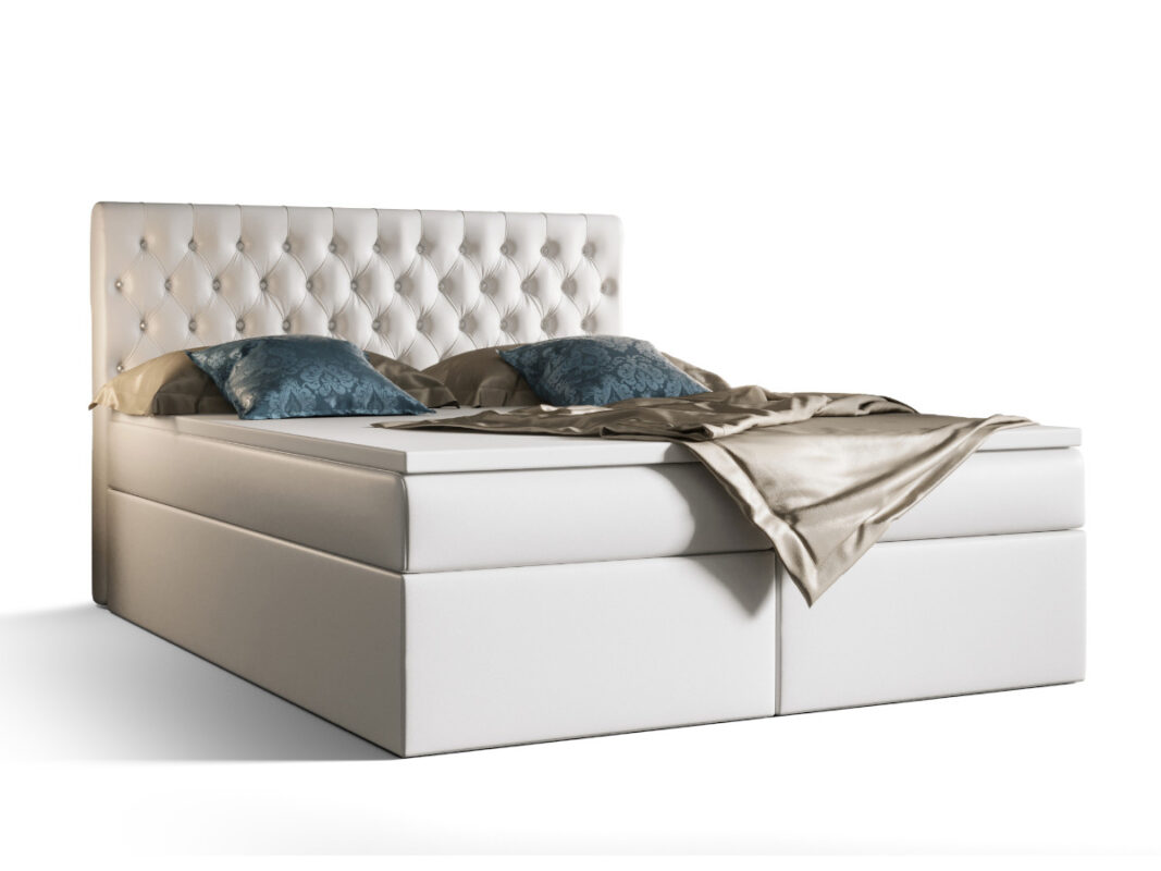 Łóżko Boxspring Z Kryształkami 160x200 Kontynentalne + 2 Pojemniki Na Pościel + 2 Materace Bonell - Wybór Kolorów - VERA