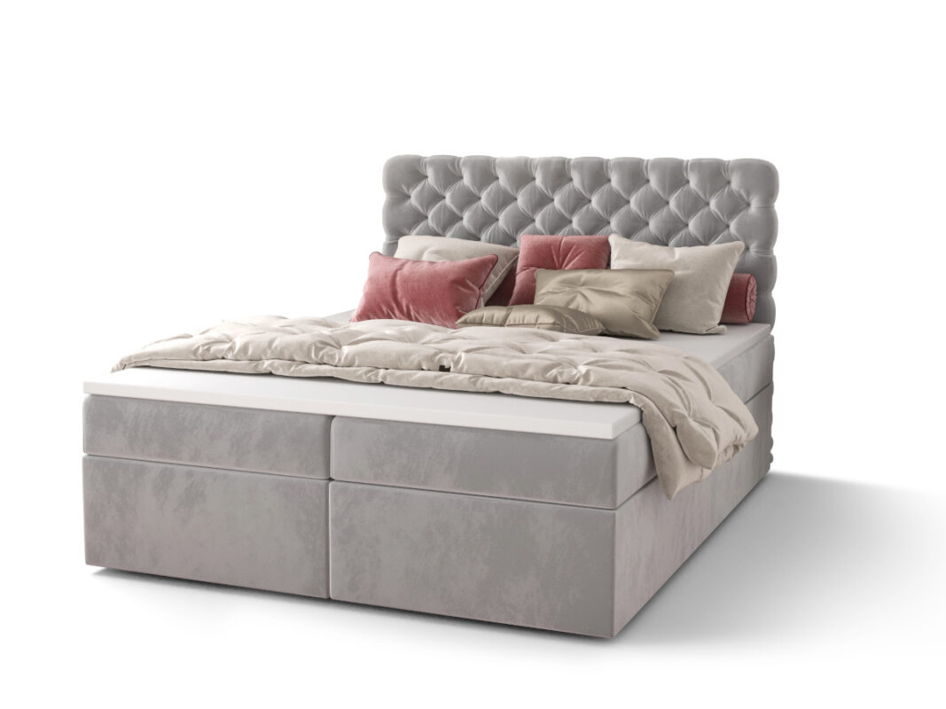 Pikowane Łóżko Kontynentalne 180x200 Styl Chesterfield + 2 Pojemniki Na Pościel + 2 Materace Bonell - Wybór Kolorów - SEMPRE