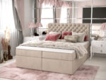 Pikowane Łóżko Kontynentalne 140x200 Styl Chesterfield + 2 Pojemniki Na Pościel + 2 Materace Bonell - Wybór Kolorów - SEMPRE