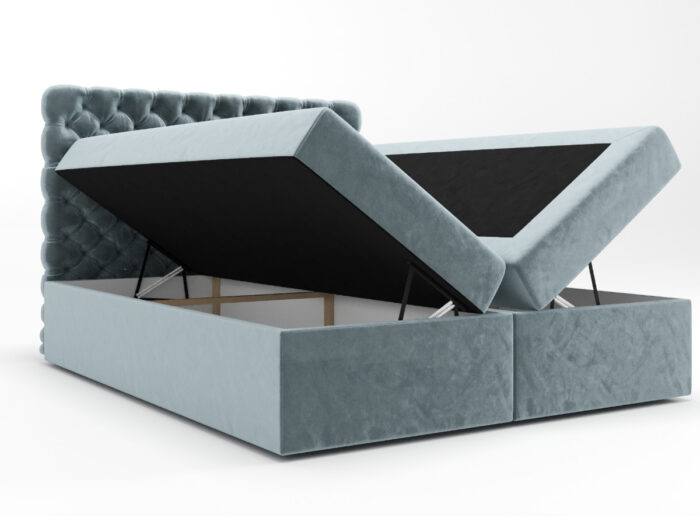Pikowane Łóżko Kontynentalne 180x200 Styl Chesterfield + 2 Pojemniki Na Pościel + 2 Materace Bonell - Wybór Kolorów - SEMPRE