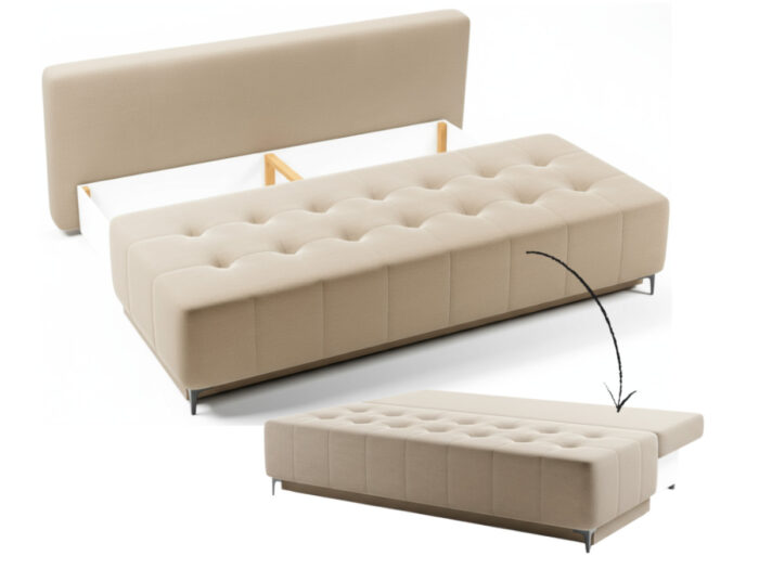 Kanapa Rozkładana 202 CM 3-Osobowa Sofa Młodzieżowa Bez Boków Wolnostojąca Na Sprężynach Bonellowych + Wybór Kolorów - VIKKA