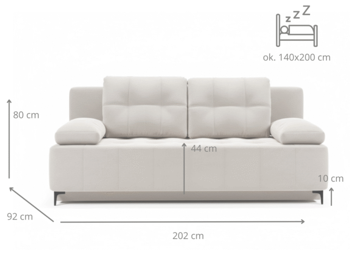 Kanapa Rozkładana 202 CM 3-Osobowa Sofa Młodzieżowa Bez Boków Wolnostojąca Na Sprężynach Bonellowych + Wybór Kolorów - VIKKA