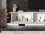 Białe Meble RTV 225 CM - Nowoczesna Meblościanka - Szafki Modułowe Wiszące + Fronty Frezowane Jodełki MDF 18 MM + Cichy Domyk MONACO