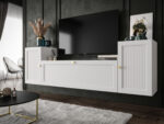 Meblościanka Do Salonu 185X55X35 CM + Cichy Domyk + Fronty Frezowane Malowane MDF 18 MM MAROKO