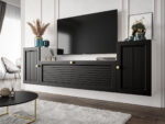 Nowoczesna Meblościanka Do Salonu 185X55X35 CM + Cichy Domyk + Fronty Frezowane Malowane MDF 18 MM MAROKO