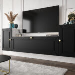 Nowoczesna Meblościanka Do Salonu 185X55X35 CM + Cichy Domyk + Fronty Frezowane Malowane MDF 18 MM MAROKO