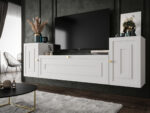 Meblościanka Do Salonu 185X55X35 CM + Cichy Domyk + Fronty Frezowane Malowane MDF 18 MM MAROKO