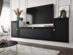 Nowoczesna Meblościanka Do Salonu 185X55X35 CM + Cichy Domyk + Fronty Frezowane Malowane MDF 18 MM MAROKO