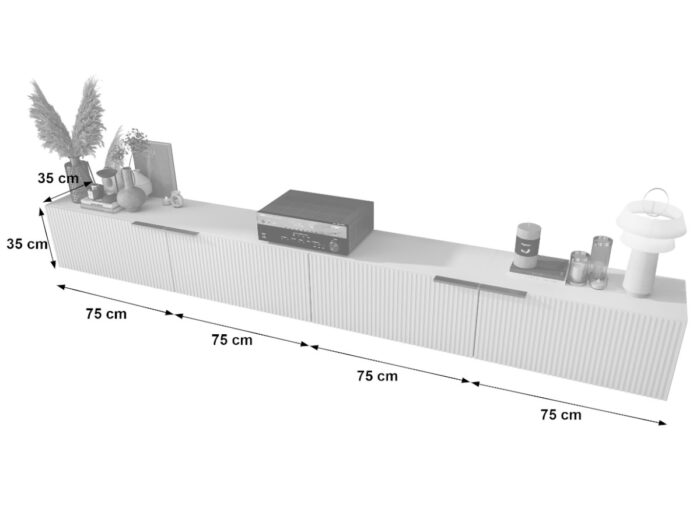 Meblościanka Biała 300 CM Nowoczesne Meble RTV Szafki Modułowe Do Salonu+ Fronty Frezowane Lakierowane MDF 18 MM + Wybór Wzorów BORBA