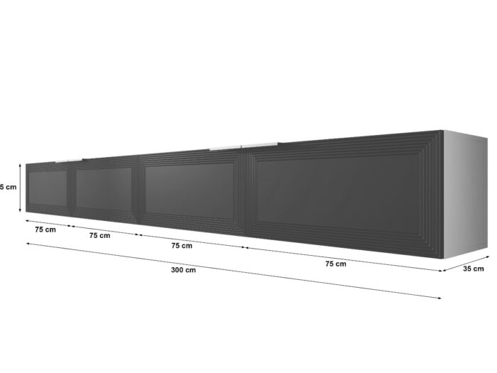 Biała Meblościanka Modułowa 300 CM - Szafki RTV Białe - Zestaw Mebli Salonowych + Fronty Frezowane Lakierowane MDF 18 MM + Wybór Wzorów FARO