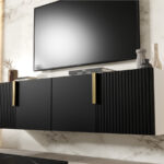 Zestaw RTV Z Lamelami 140 CM - Szafki Wiszące Modułowe + Fronty Frezowane Lakierowane MDF - CAMBRIDGE - OFERTA MAGAZYNOWA - WYSYŁKA 24H