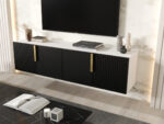 Zestaw RTV Z Lamelami 140 CM - Szafki Wiszące Modułowe + Fronty Frezowane Lakierowane MDF - CAMBRIDGE - OFERTA MAGAZYNOWA - WYSYŁKA 24H