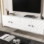 Meble RTV 140 CM - 4 Szafki Wiszące Modułowe + Fronty Frezowane W Styl Jodły - COSTA - OFERTA MAGAZYNOWA - WYSYŁKA 24H