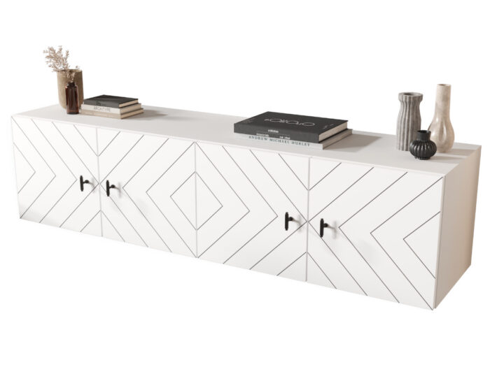 Meble RTV 140 CM - 4 Szafki Wiszące Modułowe + Fronty Frezowane W Styl Jodły - COSTA - OFERTA MAGAZYNOWA - WYSYŁKA 24H