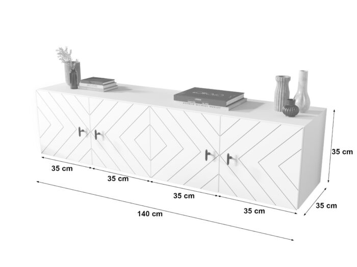 Meble RTV 140 CM - 4 Szafki Wiszące Modułowe + Fronty Frezowane W Styl Jodły - COSTA - OFERTA MAGAZYNOWA - WYSYŁKA 24H
