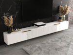 Meble RTV Z Lamelami 300 CM Nowoczesna Meblościanka - Szafki Modułowe Wiszące Zestaw + Fronty Frezowane Lakierowane MDF 18 MM + Wybór Wzorów CORDOBA