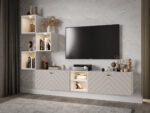 Zestaw Mebli RTV 220 CM Nowoczesna Meblościanka - Szafki Modułowe Wiszące + Fronty Frezowane Jodełki MDF 18 MM + Wybór Kolorów MALTA
