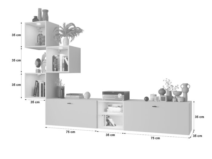Zestaw Mebli RTV 220 CM Nowoczesna Meblościanka - Szafki Modułowe Wiszące + Fronty Frezowane Jodełki MDF 18 MM + Wybór Kolorów MALTA