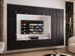 Duży Zestaw RTV Meblościanka Z Szafą 255X170X35 CM - Opcja Własnej Konfiguracji - Fronty Frezowane MDF 18 MM PRAGA