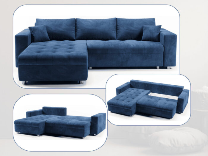 Narożnik Rozkładany 250x175 CM + Funkcja Spania Pojemnik + Sprężyny Bonell - Wygodna Sofa Rogowa - SIMI