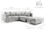 Narożnik Rozkładany 235x172 CM Z Dużą Pufą W Zestawie + Funkcja Spania Pojemnik Wysokie Nóżki - STAR