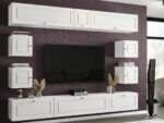 Stylowa Meblościanka RTV Nowoczesne Meble Szafki Modułowe Do Salonu 265X190X35 CM + Fronty Frezowane Malowane MDF 18 MM + Wybór Wzorów PORTO