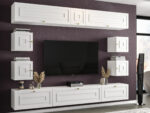 Stylowa Meblościanka RTV Nowoczesne Meble Szafki Modułowe Do Salonu 265X190X35 CM + Fronty Frezowane Malowane MDF 18 MM + Wybór Wzorów PORTO