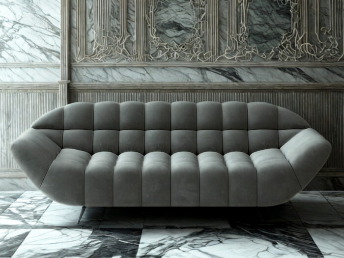 Nowoczesna Sofa 3-Osobowa 222 CM + Designerska Pikowana Kanapa Do Salonu + Wysokie Metalowe Nóżki - CLOUD