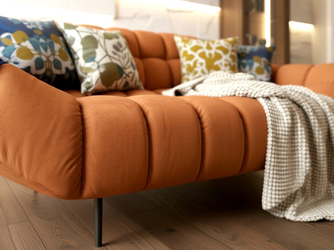 Nowoczesna Sofa 3-Osobowa 222 CM + Designerska Pikowana Kanapa Do Salonu + Wysokie Metalowe Nóżki - CLOUD
