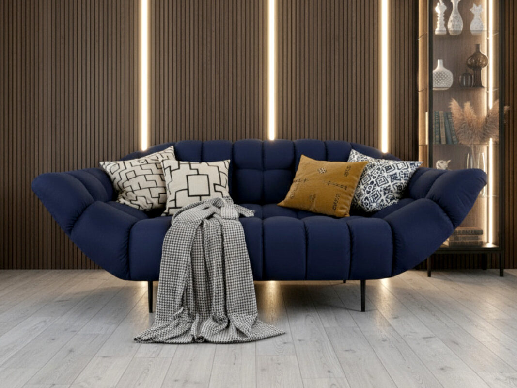 Nowoczesna Sofa 2-Osobowa 200 CM + Designerska Pikowana Kanapa Do Salonu + Wysokie Metalowe Nóżki - CLOUD