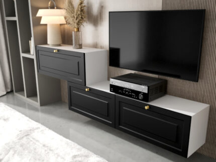 Designerskie Meble RTV 210 CM Meblościanka Nowoczesna Wisząca Szafki Modułowe Do Salonu+ Fronty Frezowane Lakierowane MDF 18 MM + Wybór Wzorów CORIA