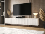 Białe Meble RTV Z Lamelami 220 CM Meblościanka Nowoczesna Wisząca Szafki Modułowe Do Salonu+ Fronty Frezowane Lakierowane MDF 18 MM + Wybór Wzorów COMO