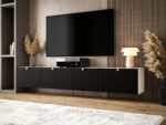 Meble RTV Z Lamelami 220 CM Meblościanka Nowoczesna Wisząca Szafki Modułowe Do Salonu+ Fronty Frezowane Lakierowane MDF 18 MM + Wybór Wzorów COMO