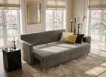 Schowek na kołdry pod siedzeniem szara sofa rozkładana 224 cm Watson