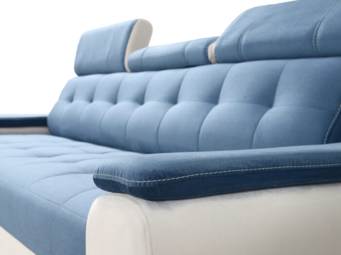 Nowoczesna Sofa Rozkładana 3 Osobowa 230 CM + Regulowane Zagłówki + Sprężyna Falista Pianka Wysokoelastyczna - ADRIA