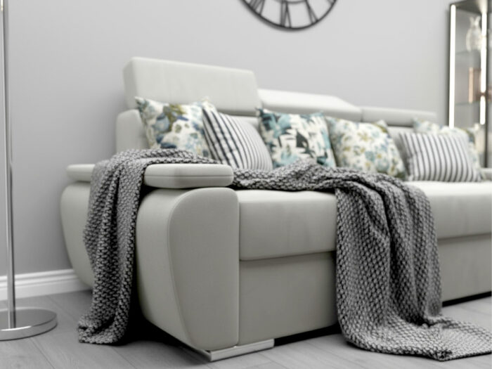 Nowoczesna Sofa Rozkładana 3 Osobowa 230 CM + Regulowane Zagłówki + Sprężyna Falista Pianka Wysokoelastyczna - ADRIA