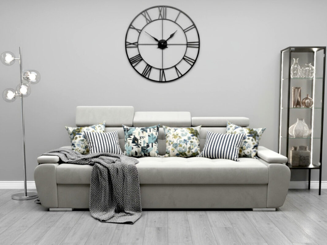 Nowoczesna Sofa Rozkładana 3 Osobowa 230 CM + Regulowane Zagłówki + Sprężyna Falista Pianka Wysokoelastyczna - ADRIA