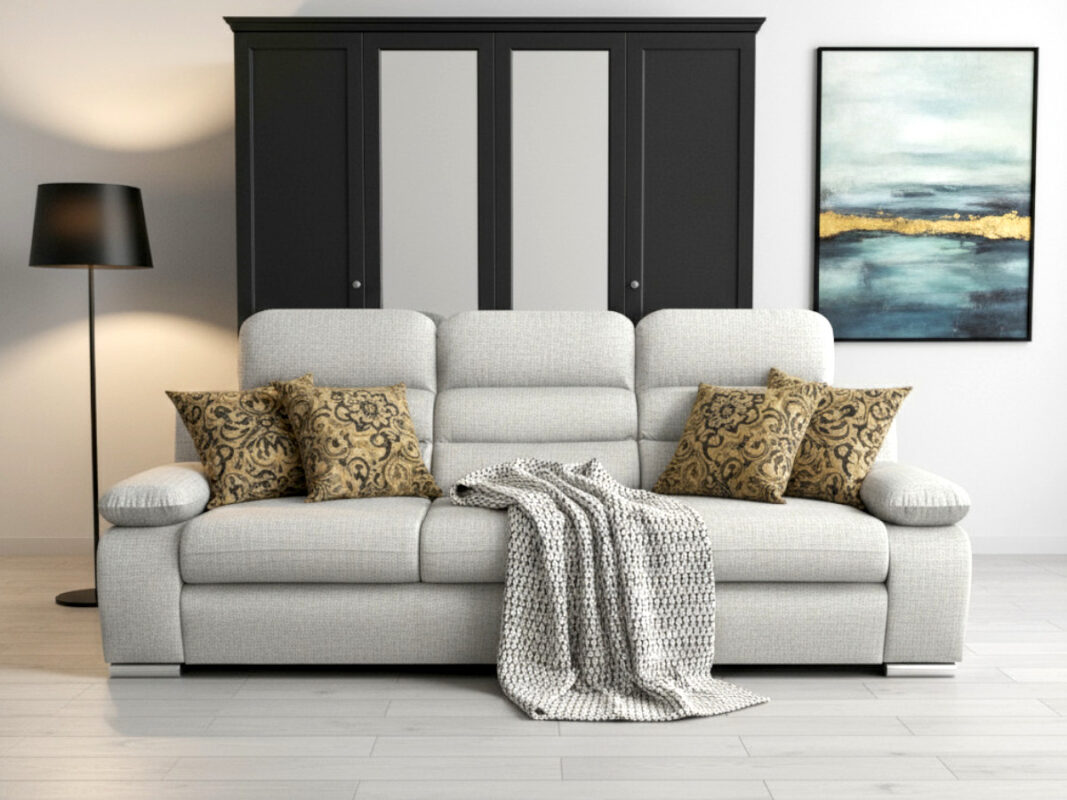 Wygodna Sofa 3 Osobowa 238 CM Rozkładana Kanapa + Regulowane Zagłówki Oraz Podłokietniki + Sprężyna Falista Pianka Wysokoelastyczna - ALBA