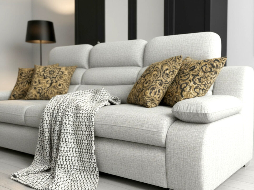 Wygodna Sofa 3 Osobowa 238 CM Rozkładana Kanapa + Regulowane Zagłówki Oraz Podłokietniki + Sprężyna Falista Pianka Wysokoelastyczna - ALBA